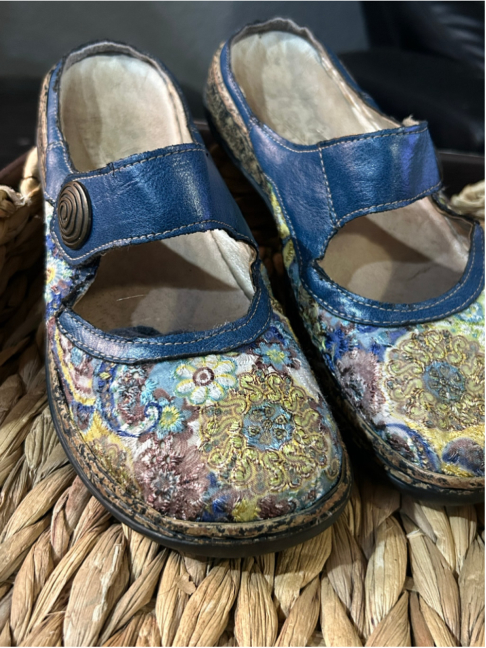 Women's Rieker Floral Embroidered Clogs, Blue Multi-color